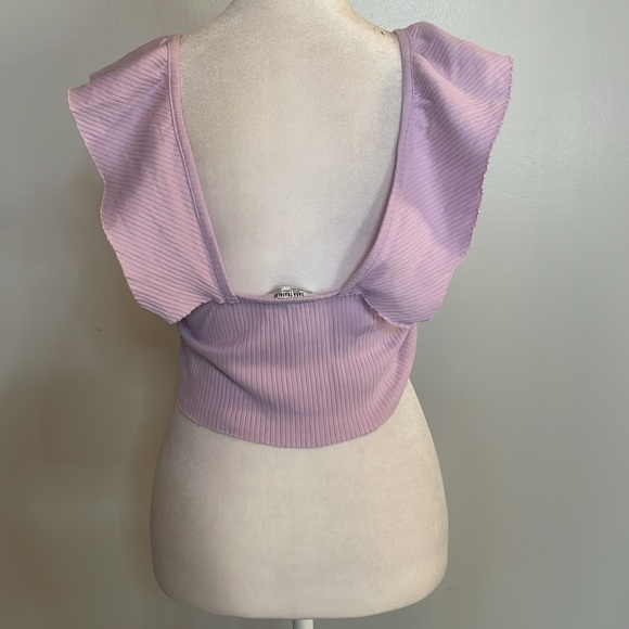 [ZARA] Light Purple Ribbed Ruffle Crop Top - Size Medium - Picture 3 of 4
